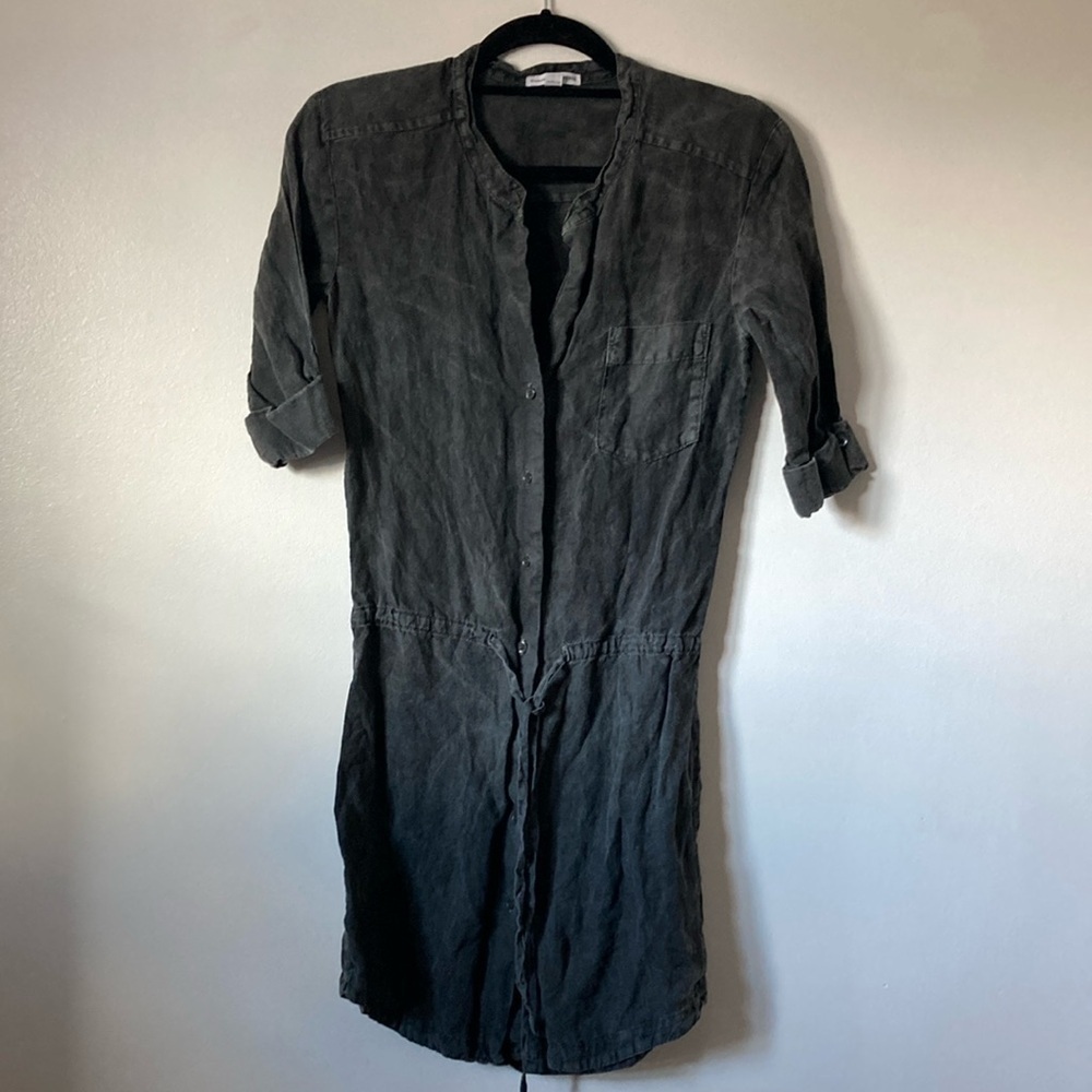 James Perse Dark Gray Button-Up linen “tie dye” Dress 0